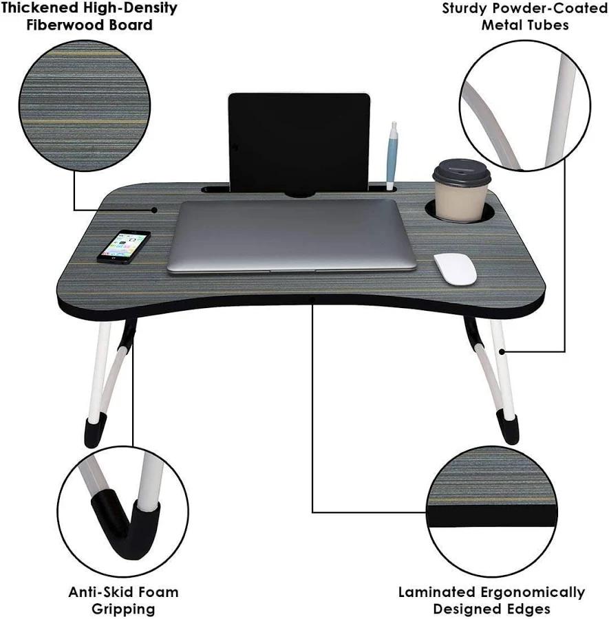 Multi Purpose Laptop Desk for Study Reading Foldable with Cupholder 58×38 cm