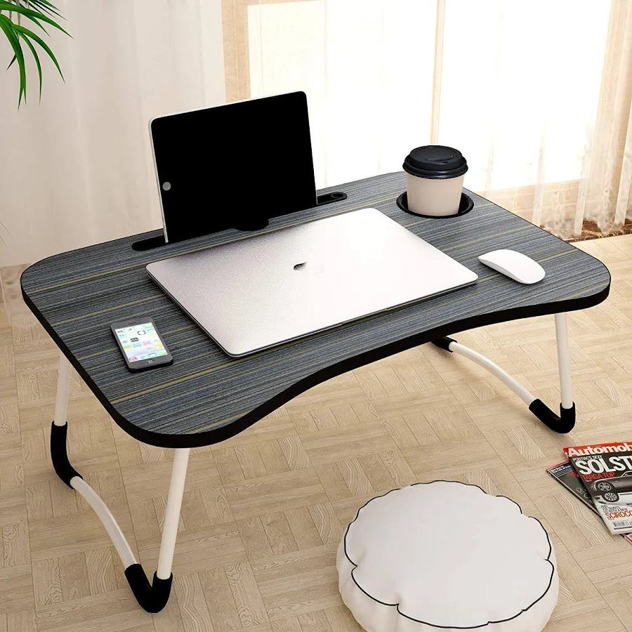 Multi Purpose Laptop Desk for Study Reading Foldable with Cupholder 58×38 cm