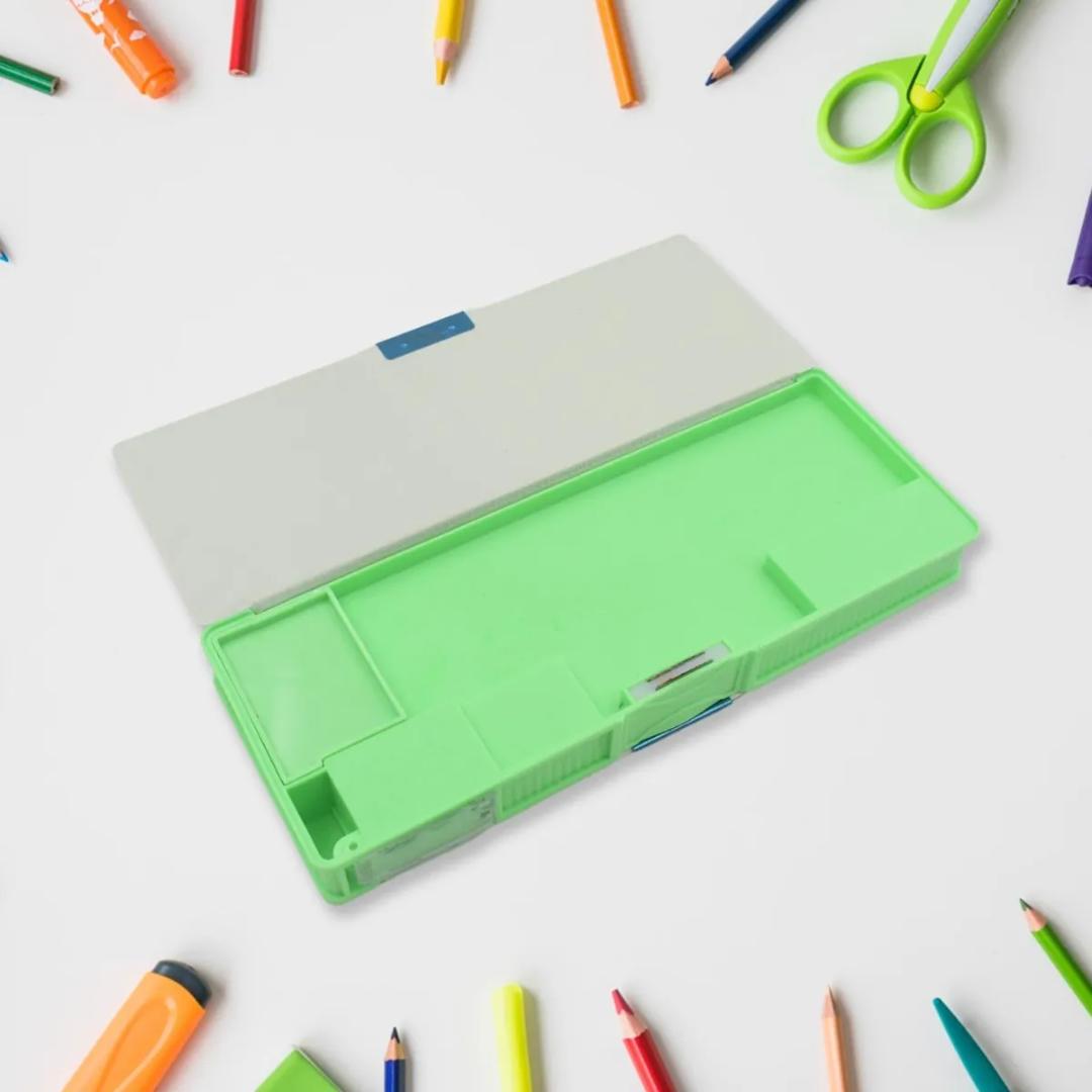 Multifunctional Pencil Case with Calculator and Photo Insert - Green