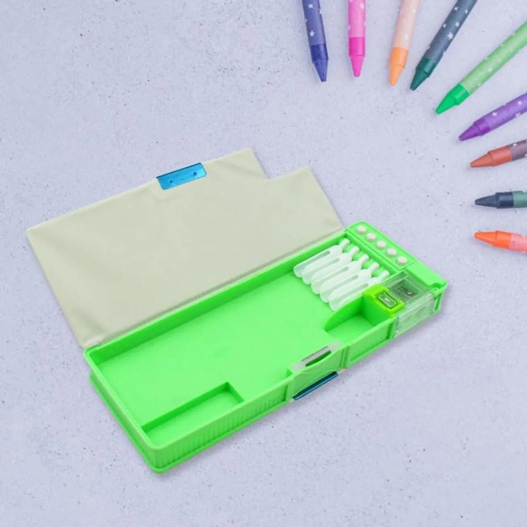 Multifunctional Pencil Case with Calculator and Photo Insert - Green
