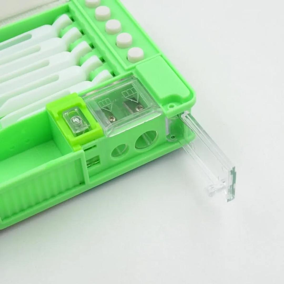 Multifunctional Pencil Case with Calculator and Photo Insert - Green