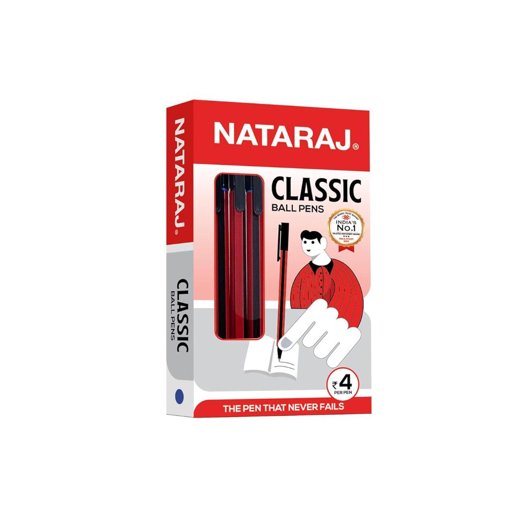 NATARAJ Classic Ball Pen | Comfortable Grip | Non-fading ink | Smooth Writing | Smudge Resistant | Fun Writing | Pens use for School & College Students and Professionals | Black Pen - 20 Pcs Pack