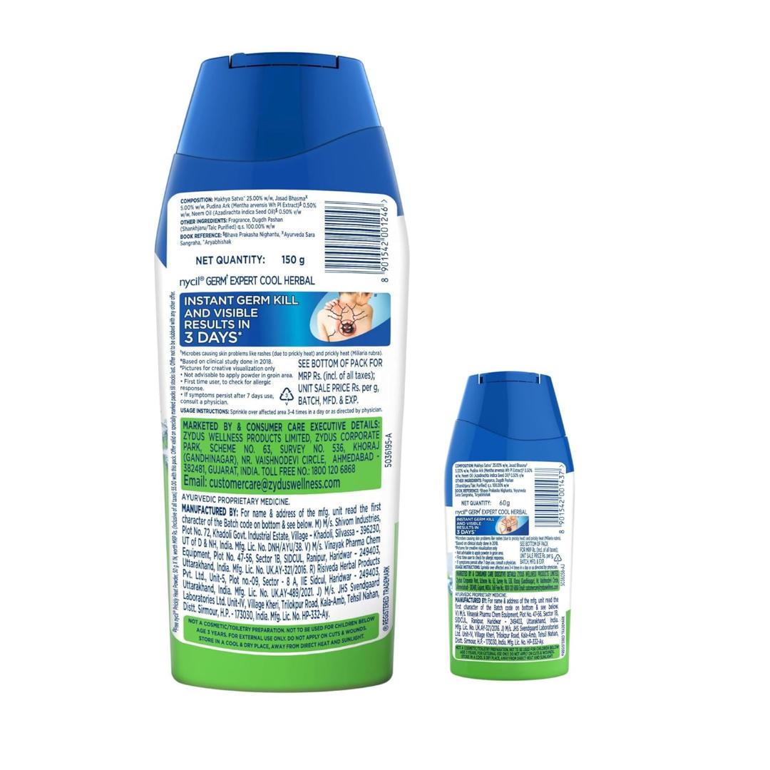 Nycil Germ Expert Cool Gulabjal Talcum Powder with Free 60g Pack