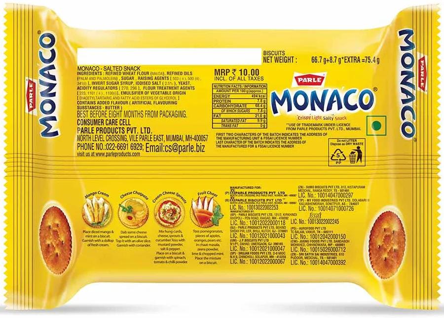 Parle Monaco Light Salty Classic Regular Biscuit 185.6g