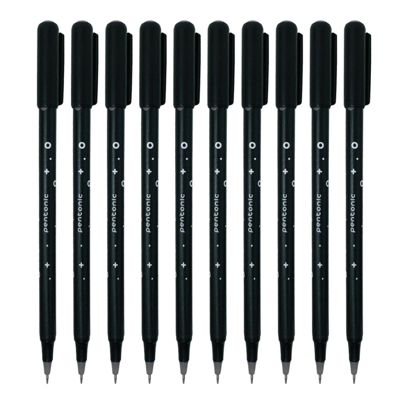 Pentonic Cipher 0.5mm Ball Pen, Black Body Black Ink (Set of 10)