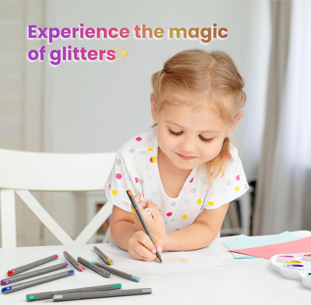Pentonic Glitz 1.0 mm Multicolor Glitter Gel Pen | Multicolor Ink, Set Of 10 Pcs