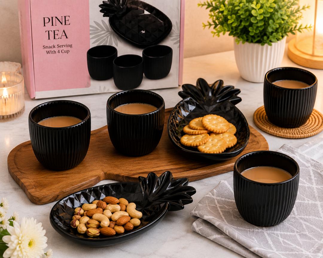 Pine Tea Premium Black Snack Serving Set (5 Pieces)