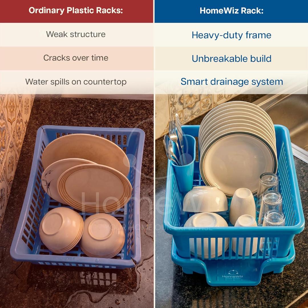 Plastic Sink Dish Drainer Drying Rack (With Brown Box) ( MOQ :- 3 Pc)