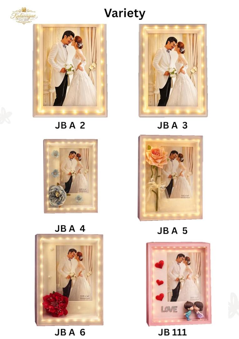 Premium LED Crystal Wedding Photo Frame with 3D Ring Decor