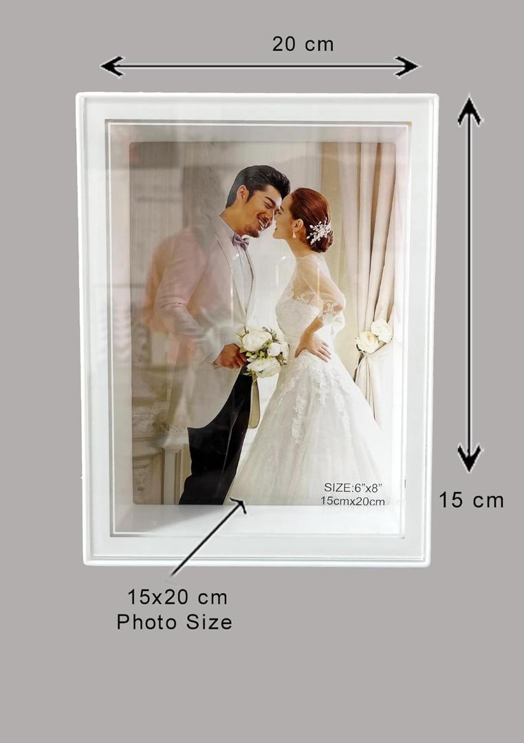 Premium LED Crystal Wedding Photo Frame with 3D Ring Decor