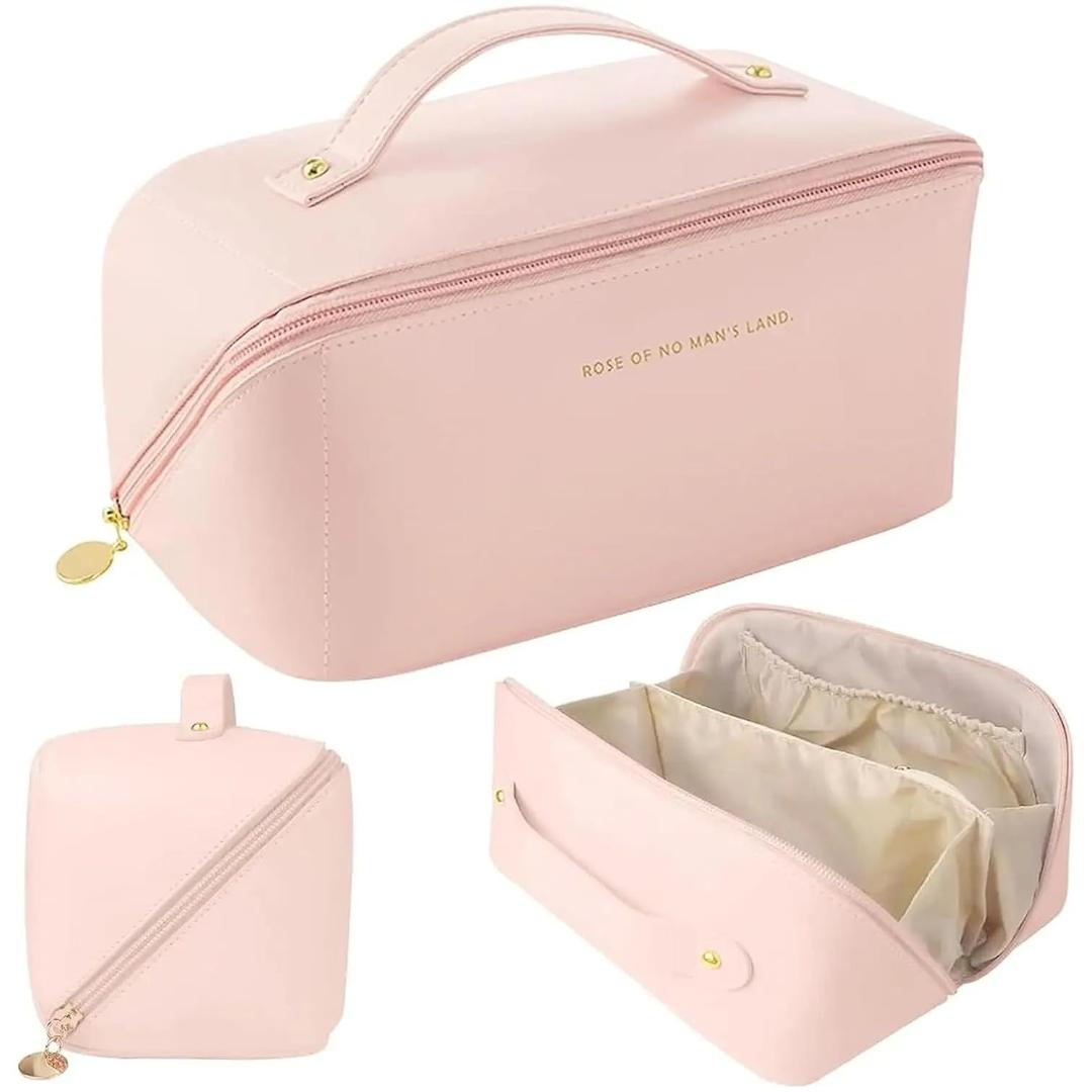 Premium Peach Travel Makeup & Toiletry Organizer Pouch with Zipper & Handle