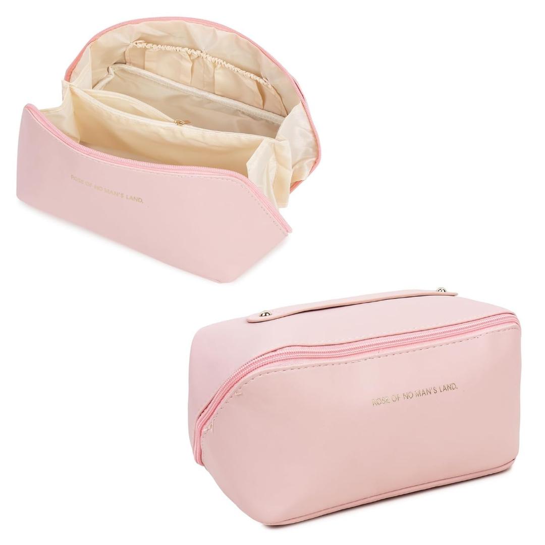 Premium Peach Travel Makeup & Toiletry Organizer Pouch with Zipper & Handle