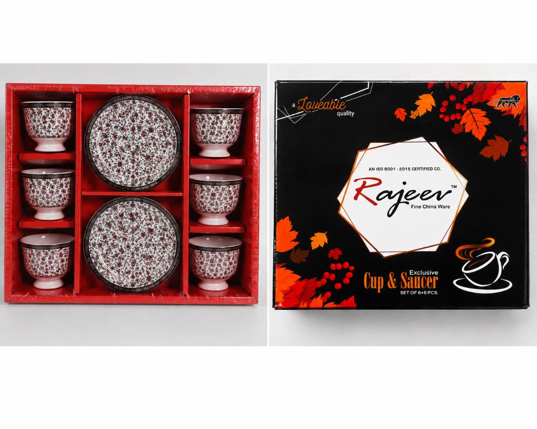 Rajeev Fine China Cup & Saucer Set – 12 Pieces (6 Cups + 6 Saucers)
