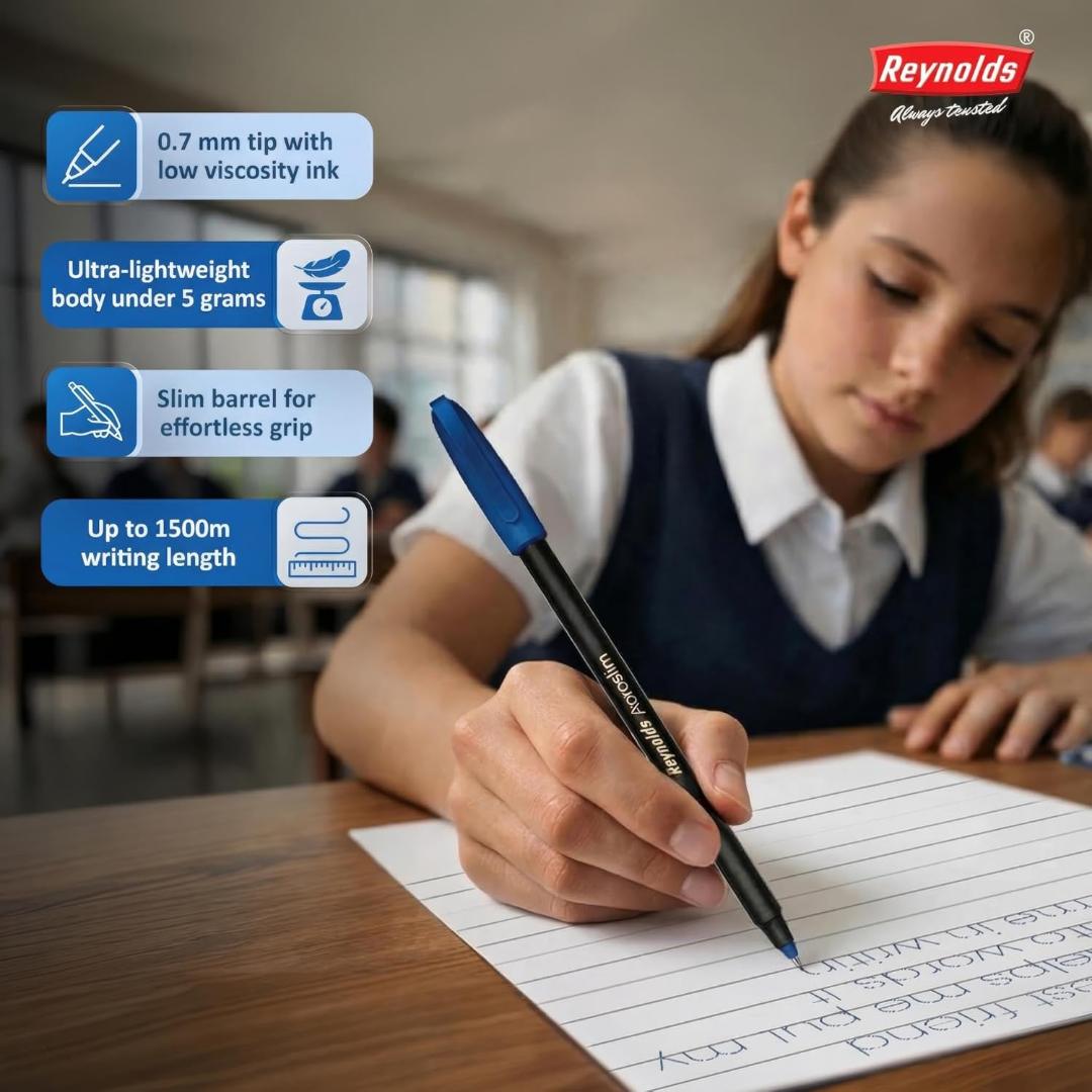 Reynolds AEROSLIM Ball Pen SET - 25 BLUE PENS WITH COMFORTABLE GRIP |BLUE BALL PENS FOR WRITING | PEN FOR STUDENTS & OFFICE STATIONERY | 0.7 mm TIP SIZE
