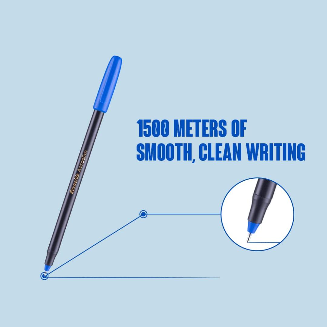 Reynolds AEROSLIM Ball Pen SET - 25 BLUE PENS WITH COMFORTABLE GRIP |BLUE BALL PENS FOR WRITING | PEN FOR STUDENTS & OFFICE STATIONERY | 0.7 mm TIP SIZE