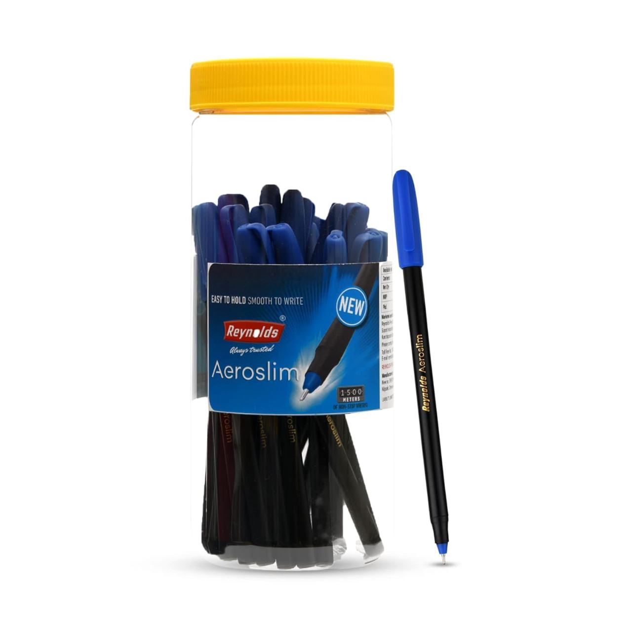 Reynolds AEROSLIM Ball Pen SET - 25 BLUE PENS WITH COMFORTABLE GRIP |BLUE BALL PENS FOR WRITING | PEN FOR STUDENTS & OFFICE STATIONERY | 0.7 mm TIP SIZE