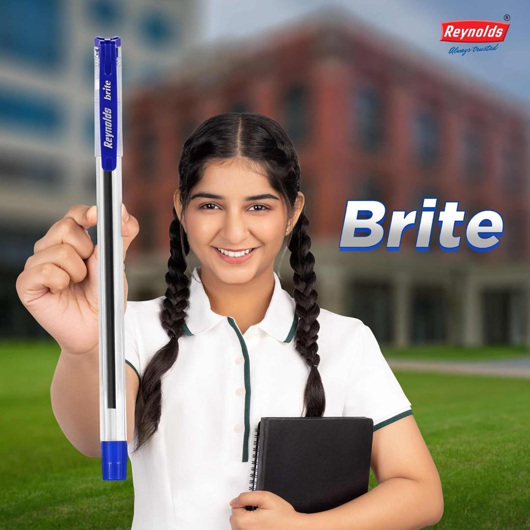 Reynolds BRITE Ball Pen SET - 25 BLUE PENS WITH COMFORTABLE GRIP | BALL PENS FOR WRITING | PEN FOR STUDENTS & OFFICE STATIONERY | 0.7 mm TIP SIZE