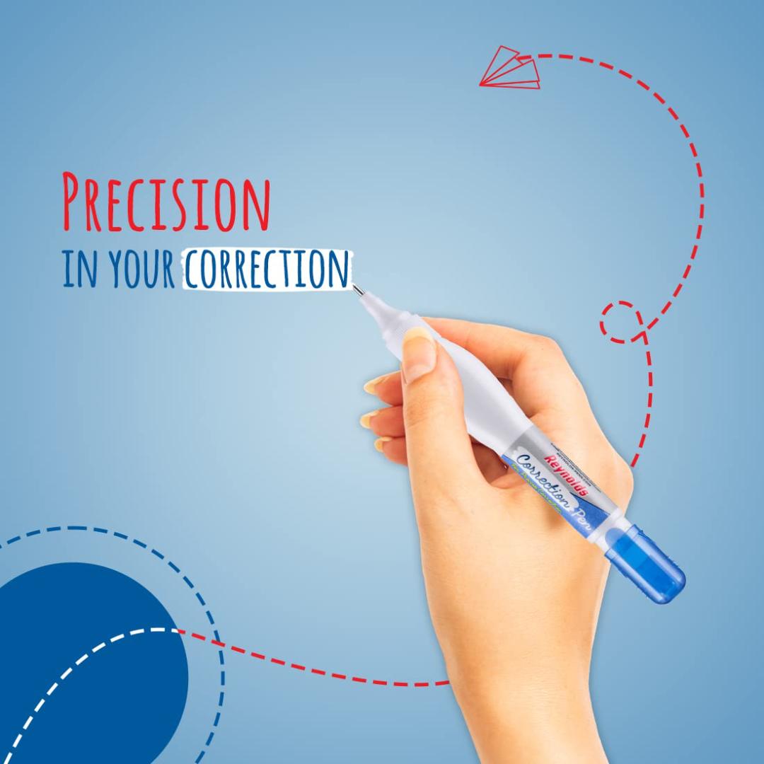 Reynolds Correction Pen Whitener I Smudge Free Operation with Unique Squeeze Control Applicator I Precise Whitener Pen for Correction For Students and Professionals - Pack of 10