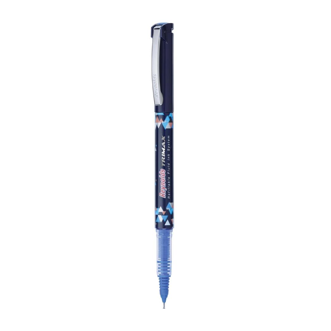Reynolds TRIMAX RollerBall Pen SET - 5 PENS BLUE | ROLLER BALL PEN FOR WRITING | PEN FOR STUDENTS & OFFICE STATIONERY | 0.5 mm TIP SIZE