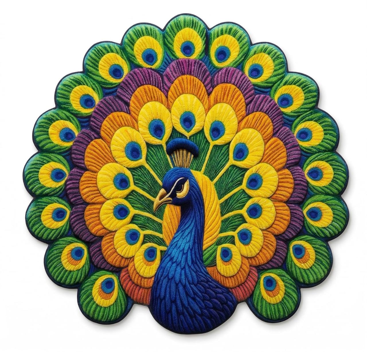 Round Peacock Design Anti-Slip Floor Mat - Velvet Touch