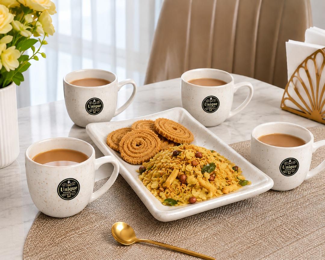 Royal Gold Premium Tea & Coffee Serving Set (4 Cups + 1 Snack Tray)