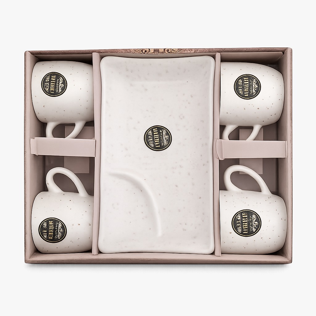 Royal Gold Premium Tea & Coffee Serving Set (4 Cups + 1 Snack Tray)