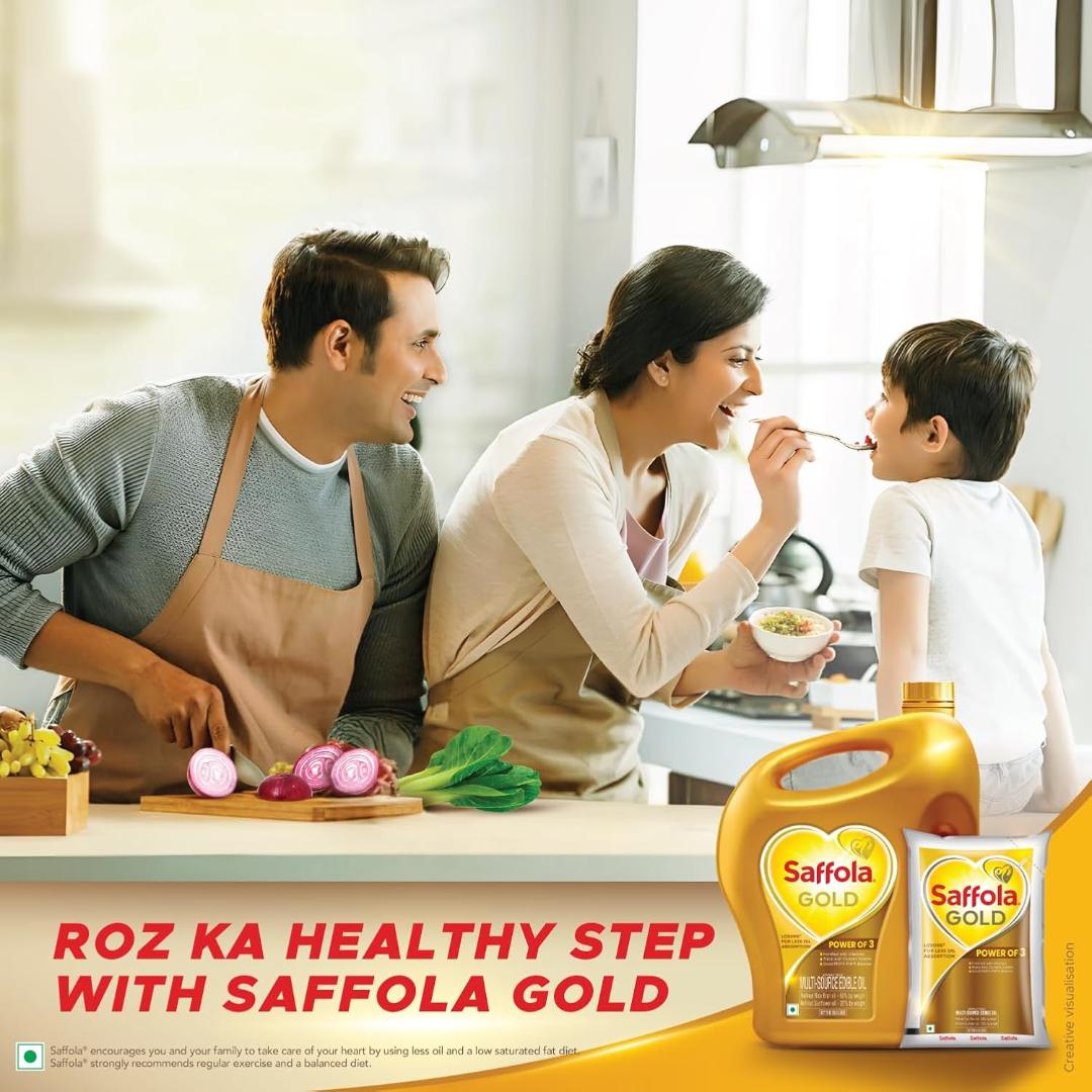 Saffola Sunflower and Rice Bran Blended Cooking Oil 5ltr- Free 1 l Pouch