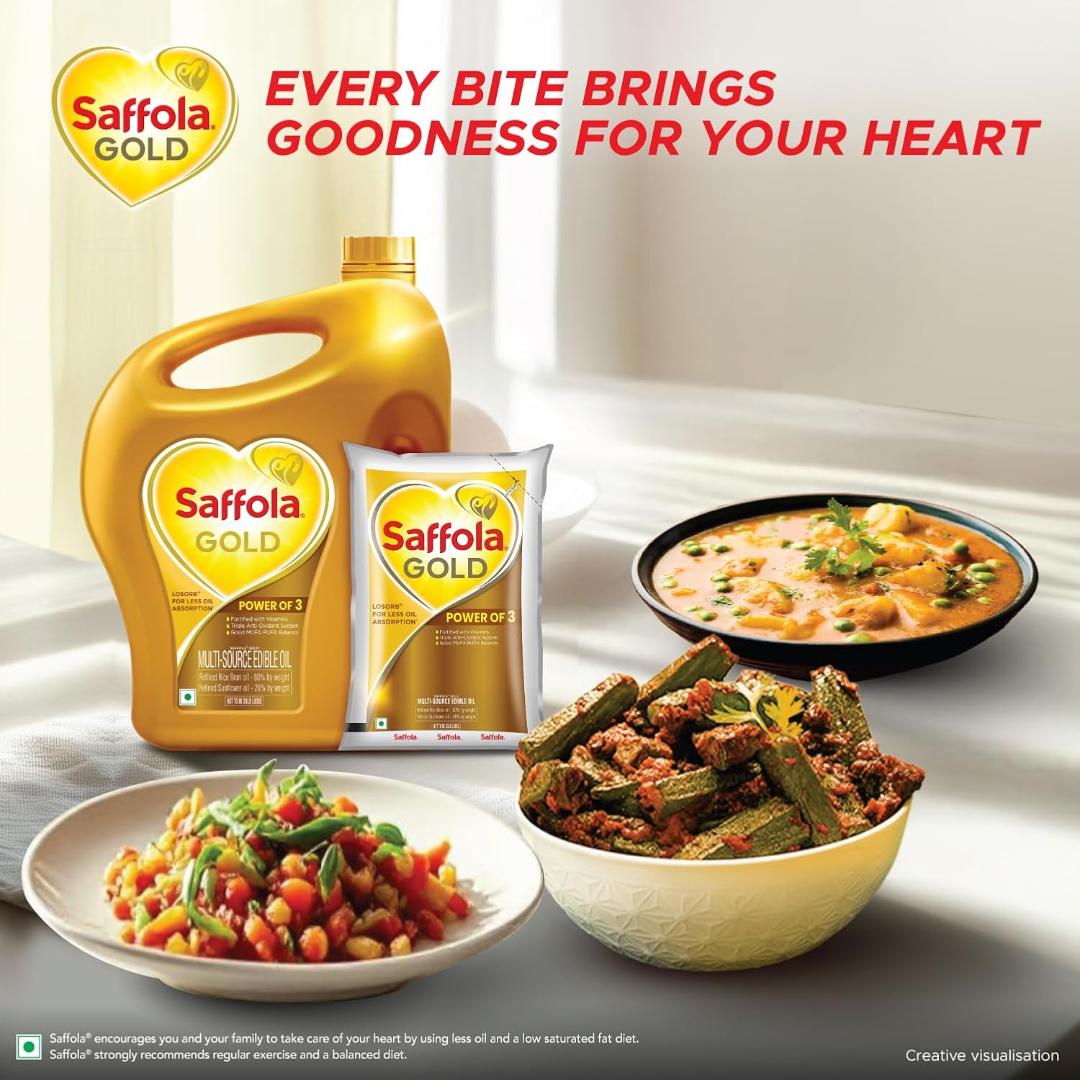 Saffola Sunflower and Rice Bran Blended Cooking Oil 5ltr- Free 1 l Pouch