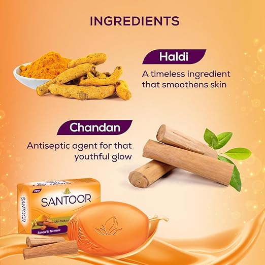 Santoor Skin Moisturising Sandal & Turmeric Soap - Pack of 4