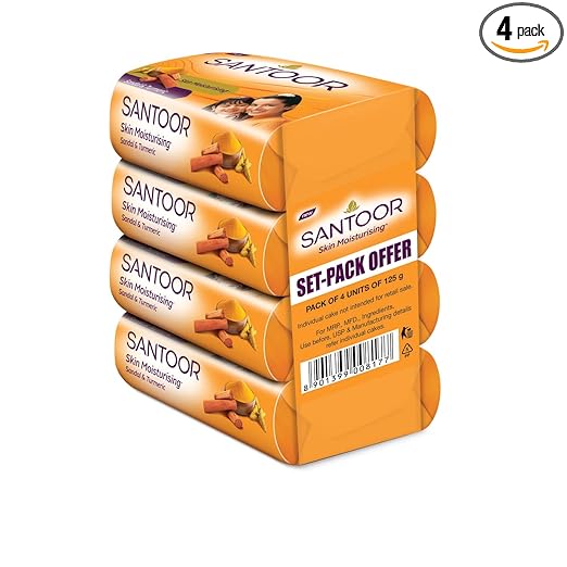 Santoor Skin Moisturising Sandal & Turmeric Soap - Pack of 4
