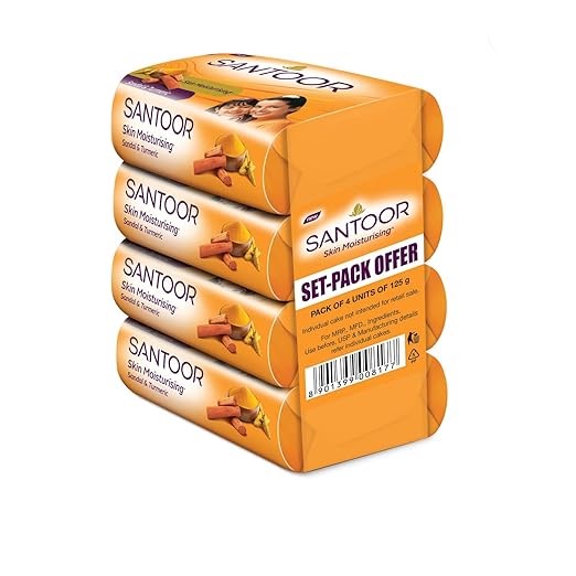 Santoor Skin Moisturising Sandal & Turmeric Soap - Pack of 4