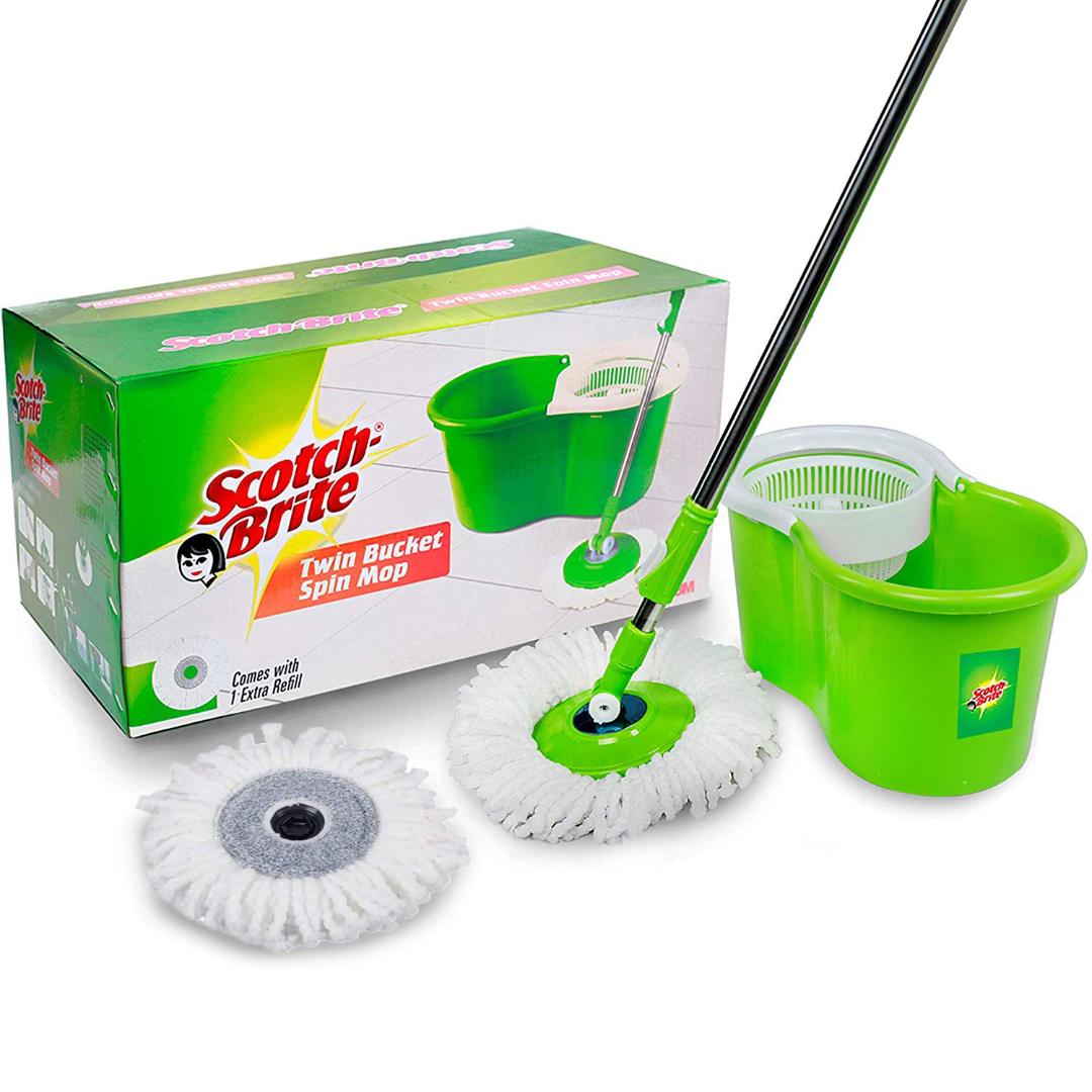 Scotch Brite 2-in-1 Bucket Spin Mop with extra refill (Microfiber)