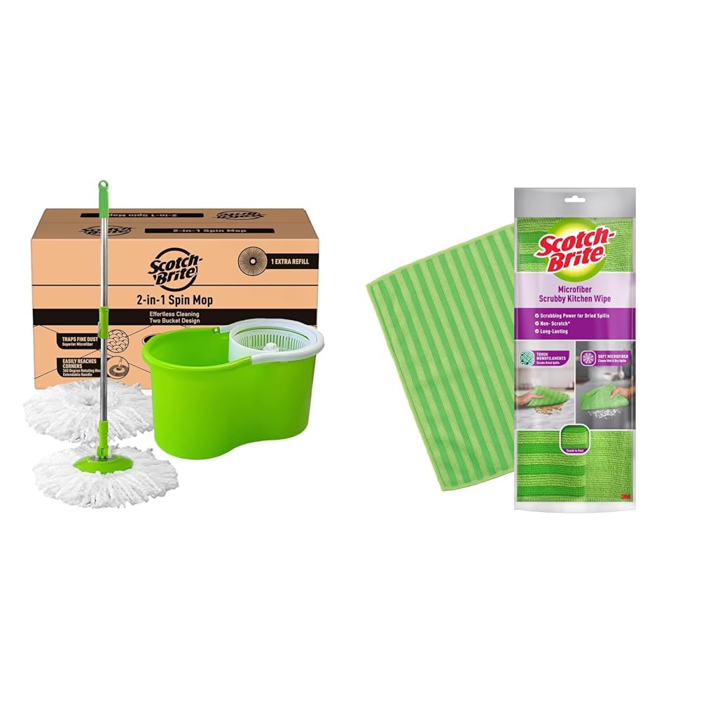 Scotch Brite 2-in-1 Bucket Spin Mop with extra refill (Microfiber)