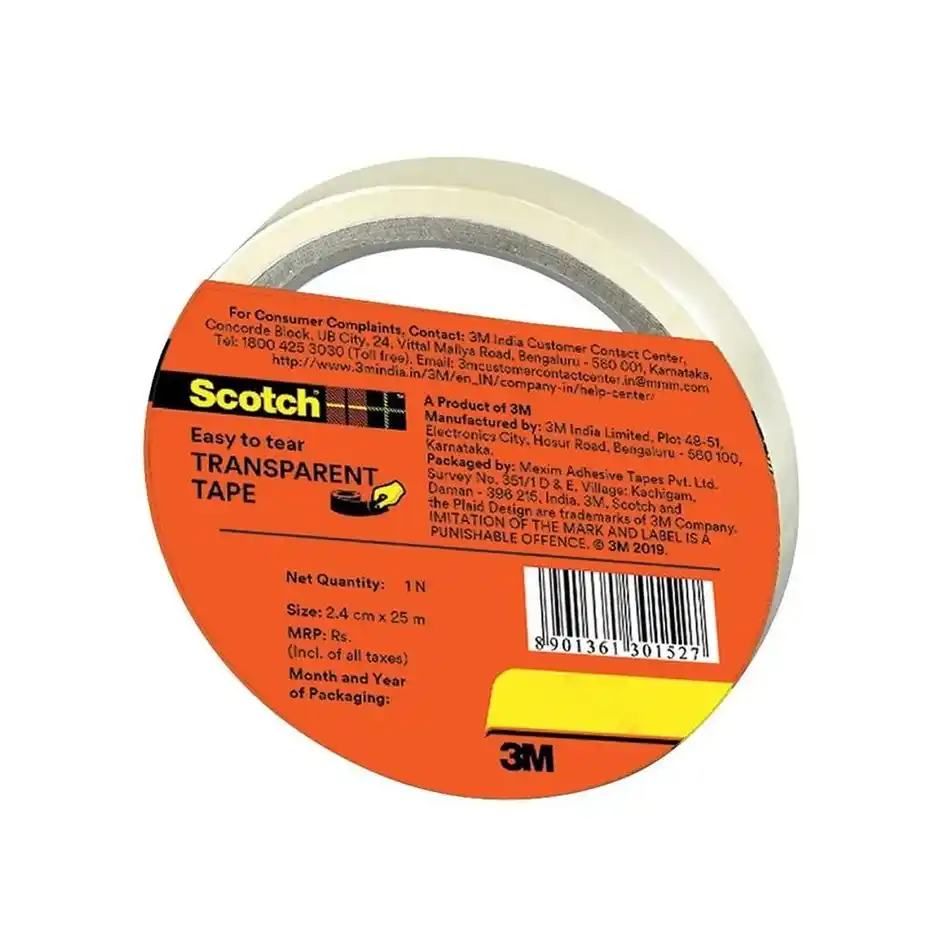 Scotch Transparent Tape - Polypropylene Yellow | Clear Tape | 2.4 mm x 25 m