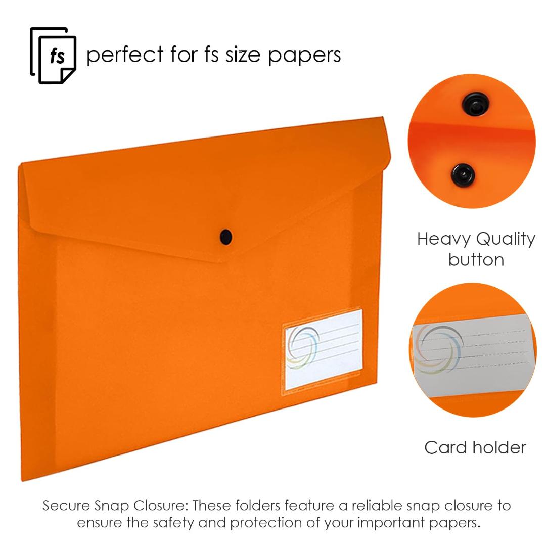 Shuban 10 Pcs Plastic File Folders Set - Fs Letter Size, Snap Closure, Waterproof and Organizer Bags for School, College, Hospital, and Office Use(Mix Color), Clear