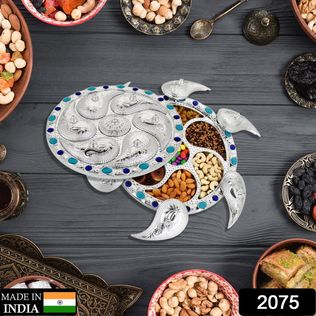 Silver-Plated Turtle Dry Fruit and Snack Serving Tray with Compartments