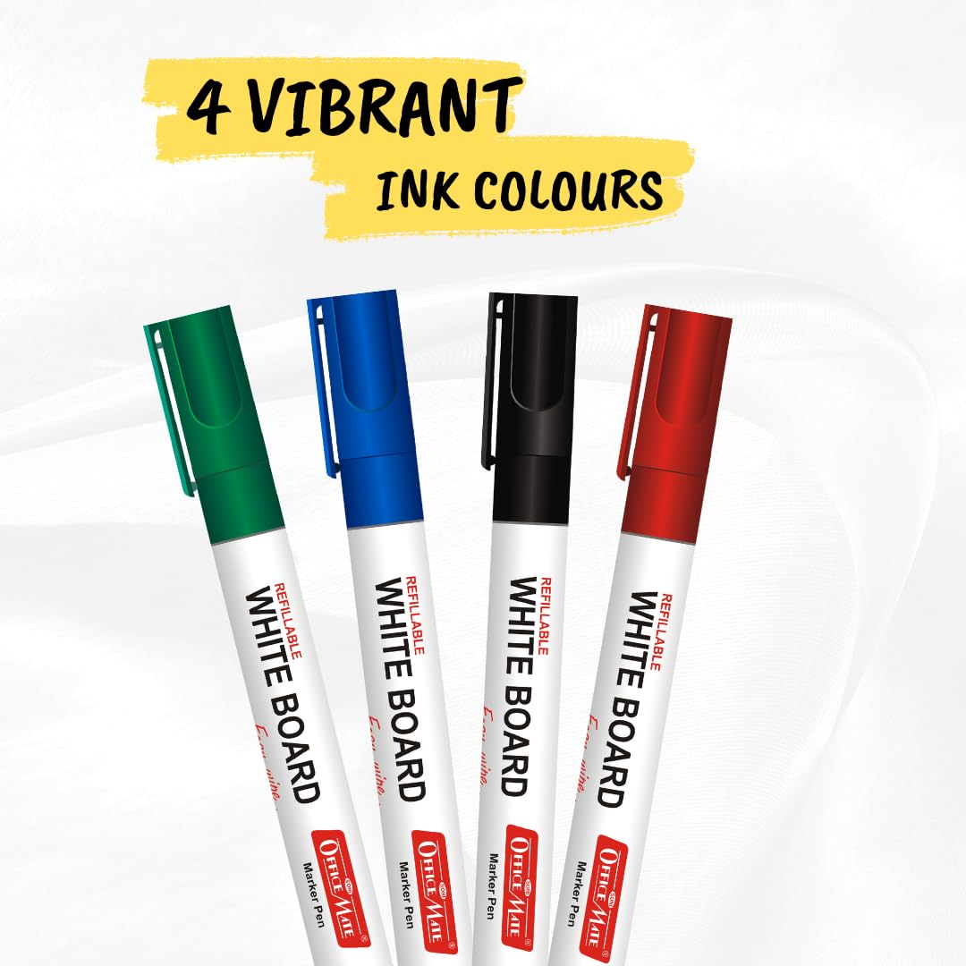 Soni Officemate Whiteboard Markers | Pack of 10 (Mix)| Black, Blue, Red & Green | 4.43 mm Bullet Tip | Non-Toxic | Smooth Writing | Easy Wipe