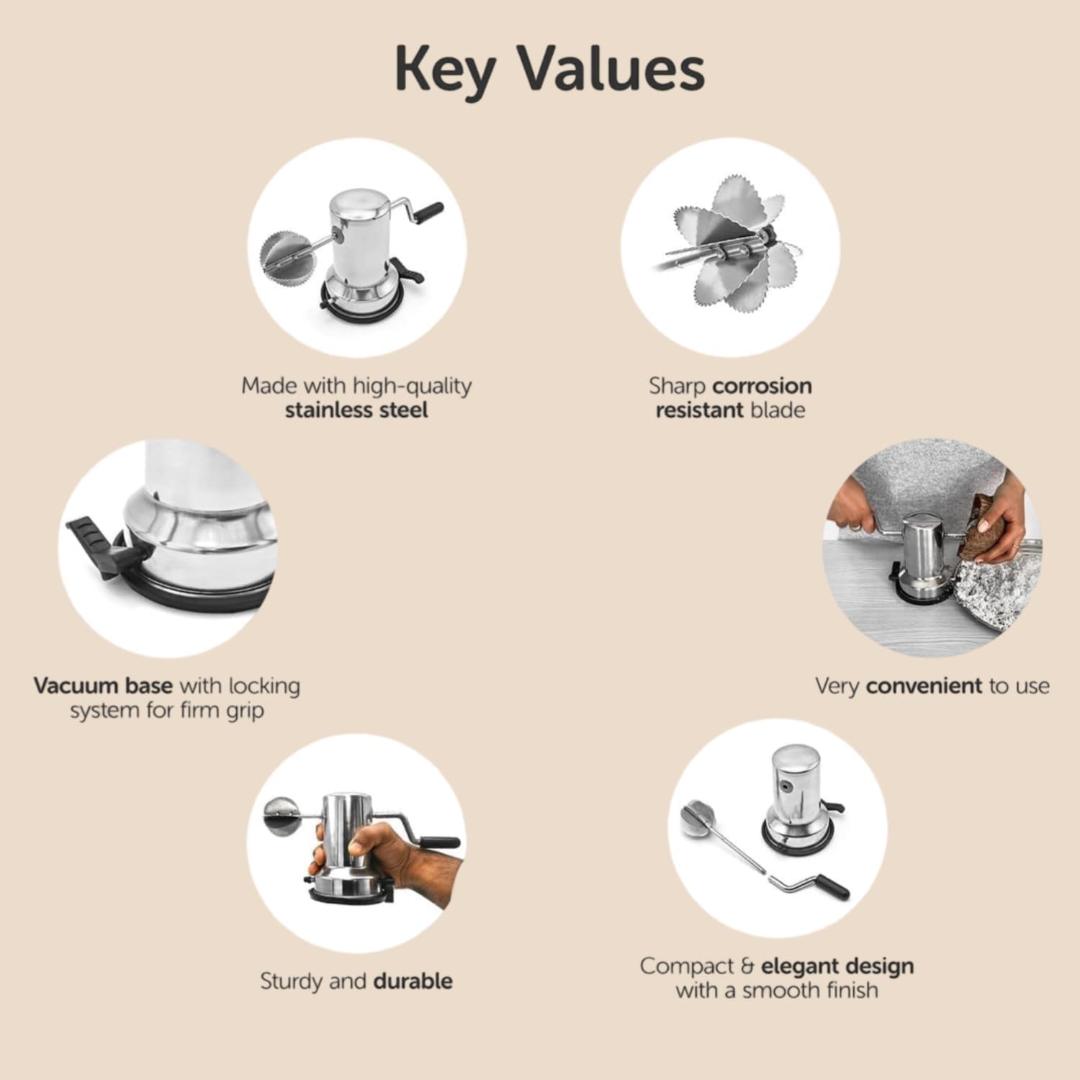Stainless Steel Manual Coconut Scraper with Vacuum Base