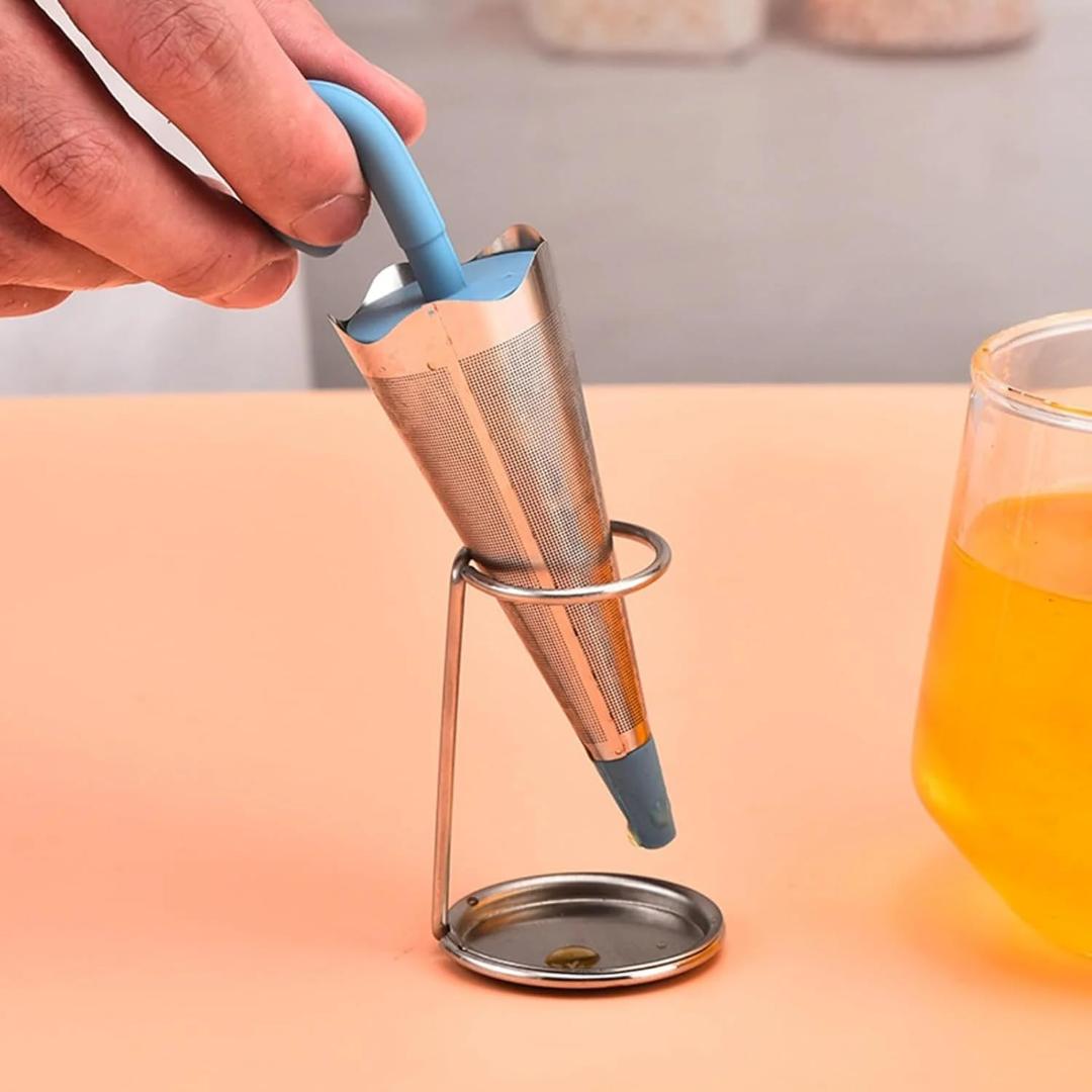 Stainless Steel Umbrella Tea Strainer with Stand Drip Tray