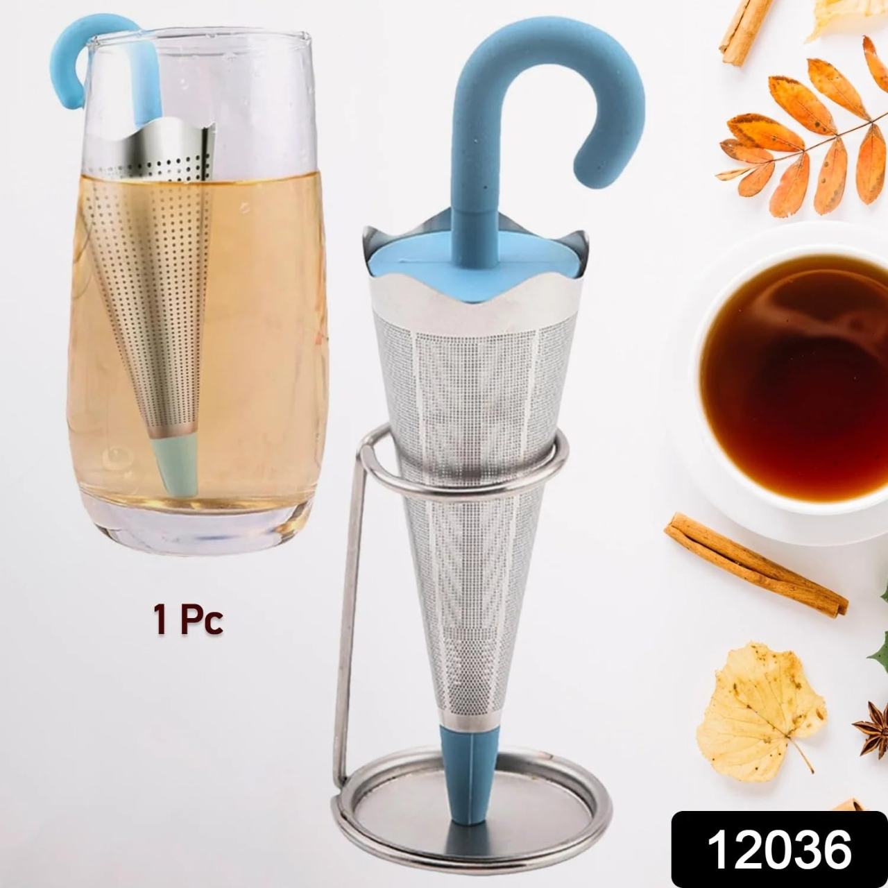 Stainless Steel Umbrella Tea Strainer with Stand Drip Tray