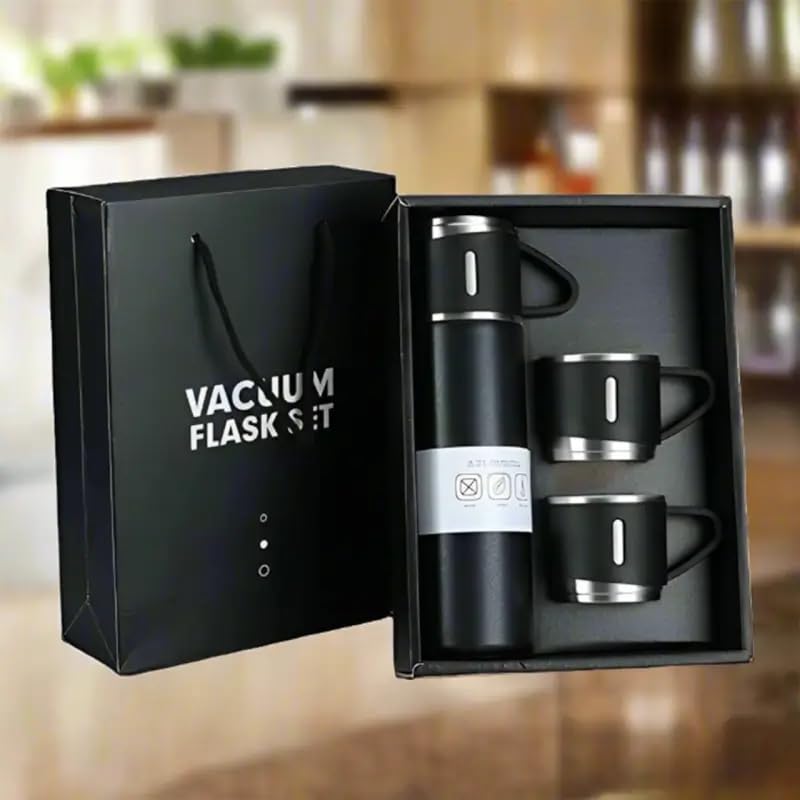 Stainless Steel Vacuum Flask Set with 3 Cups - 500ml