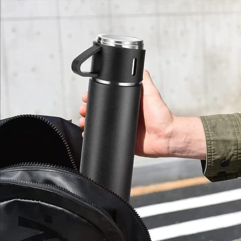 Stainless Steel Vacuum Flask Set with 3 Cups - 500ml