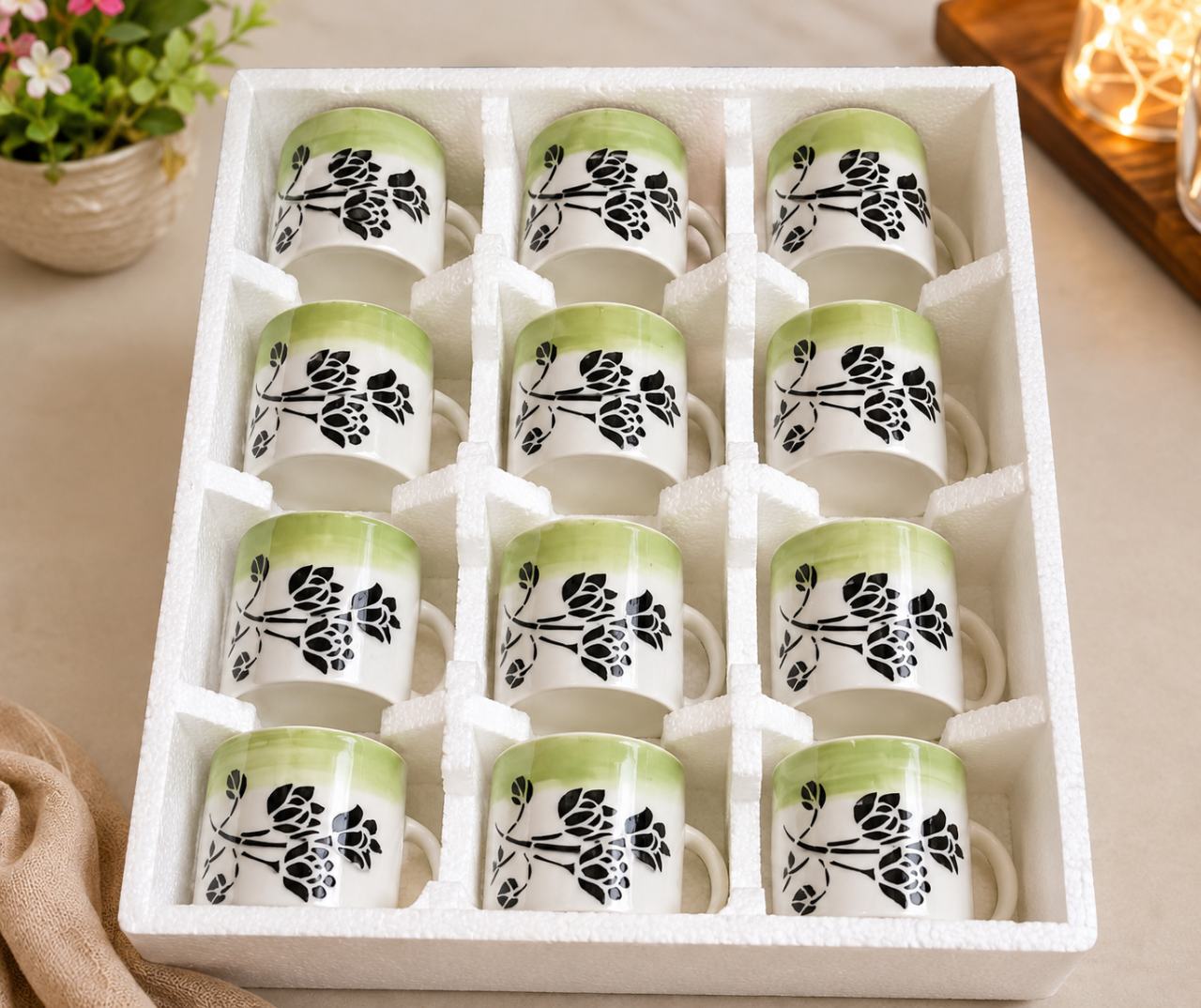 STAR Fine Clay Craft Floral Coffee Mug Set (12 Pcs)