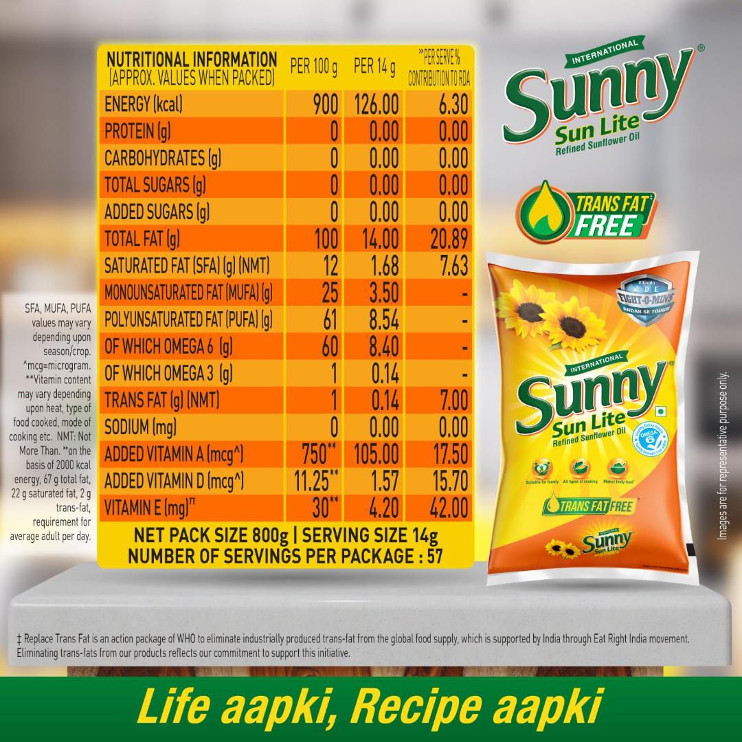 Sunny Sun Lite Refined Sunflower Oil 800g