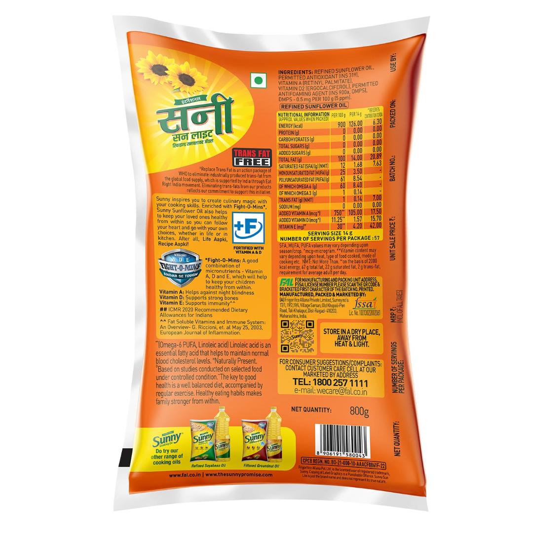 Sunny Sun Lite Refined Sunflower Oil 800g