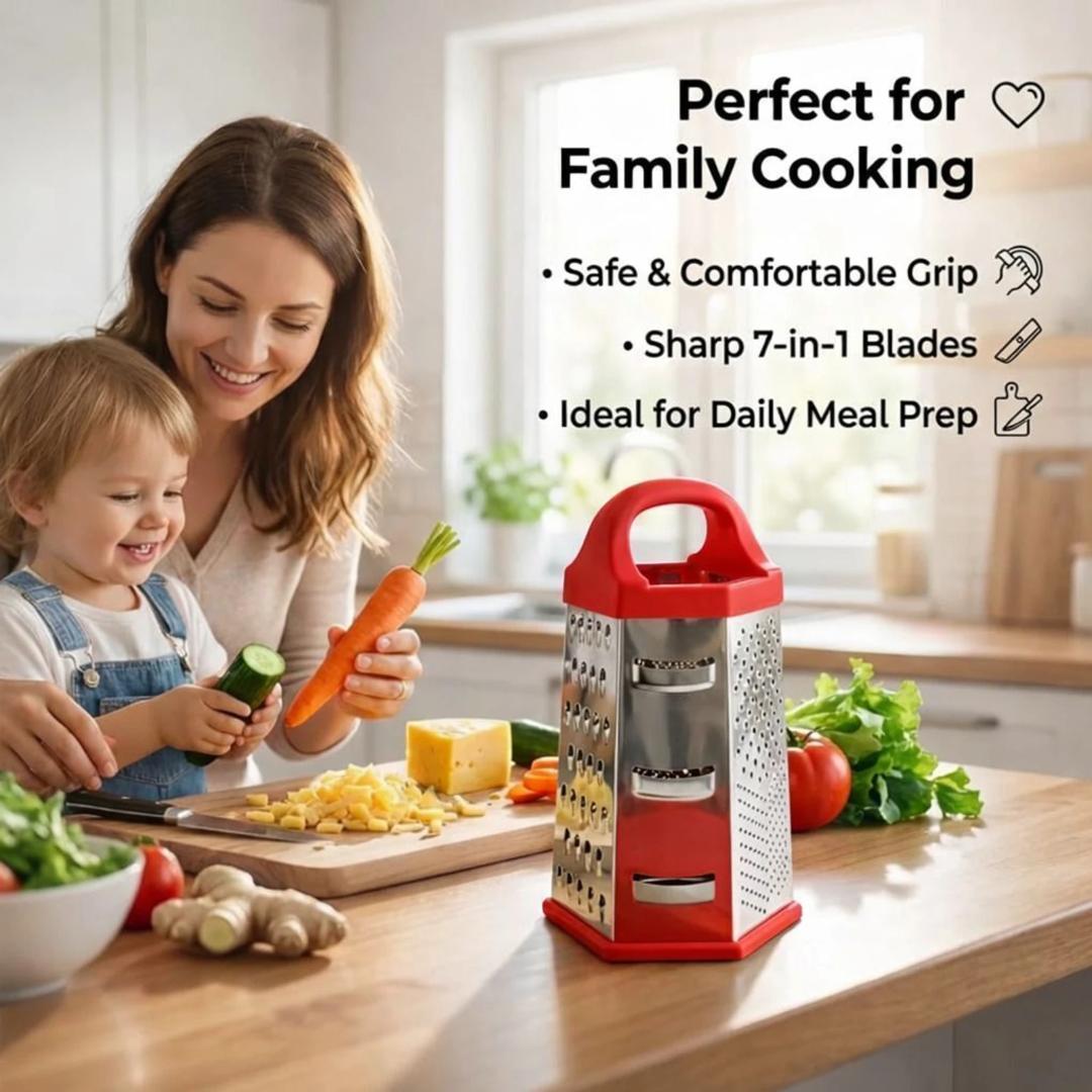 Supermom 7-in-1 Stainless Steel Box Grater with Ergonomic Handle