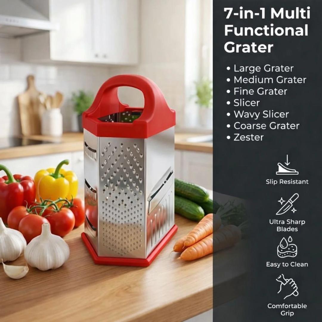 Supermom 7-in-1 Stainless Steel Box Grater with Ergonomic Handle