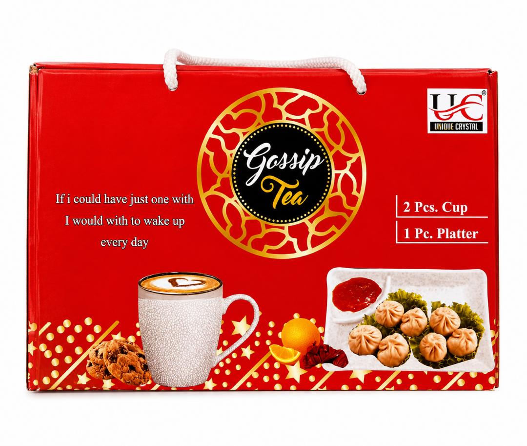 Unique Crystal Gossip Tea Cup & Snack Platter Set (3 Pcs)