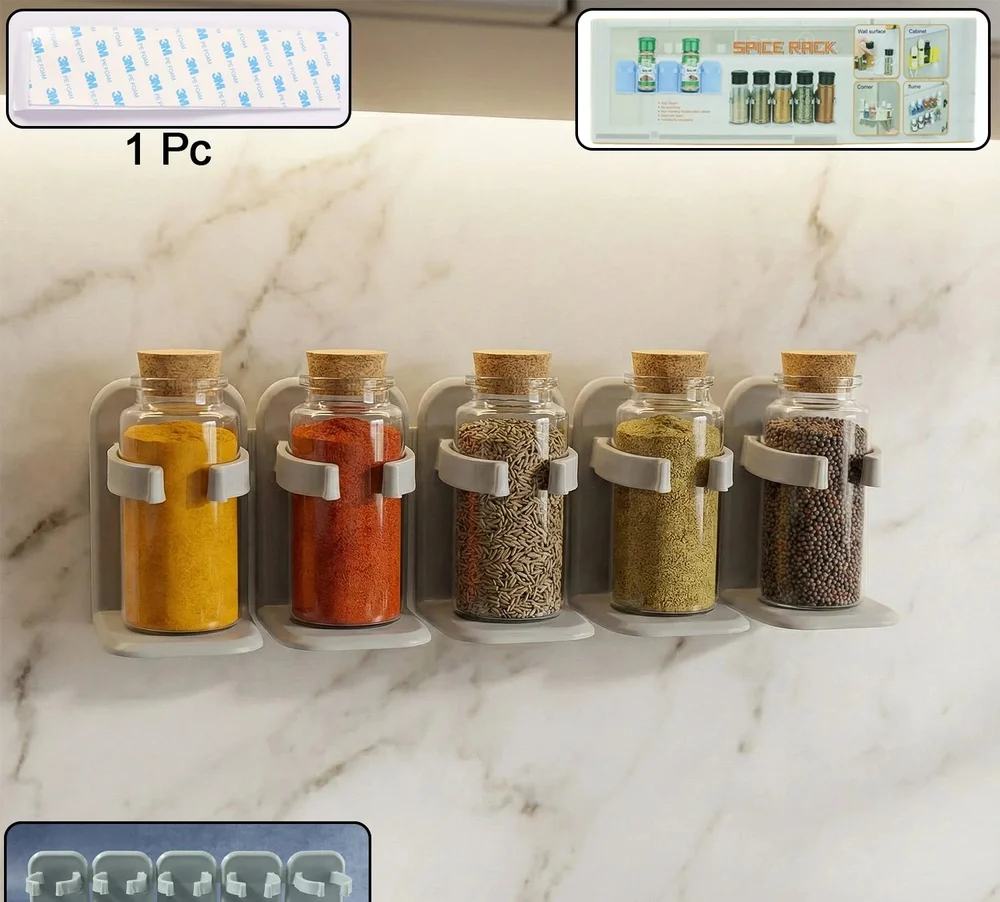 Wall Mounted Spice Rack Organizer with Adhesive Stick Holder (1 Pc)