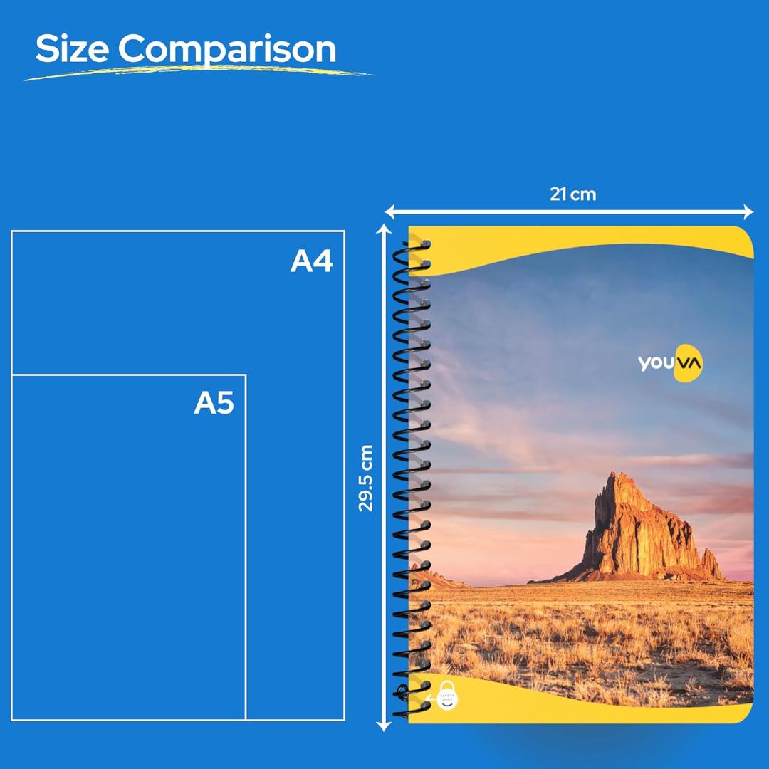 YOUVA Navneet|Spiral Long Book For Students And Executives|Spiral Bound With Safety Lock|A4 Size -21 X 29.7 Cm|Single Line|400 Pages|Pack Of 1